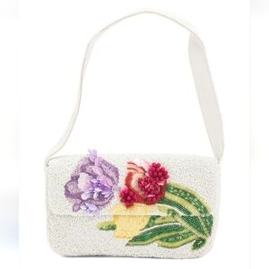 MADE IN INDIA Beaded Floral Shoulder Bag. White Multi. NWT